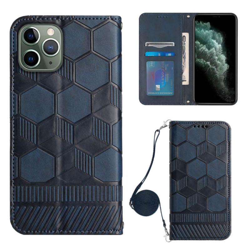 Crossbody Football Texture Magnetic PU Phone Case For iPhone 11 Pro(Dark Blue)