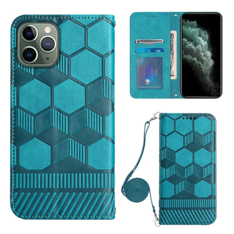 Crossbody Football Texture Magnetic PU Phone Case For iPhone 11 Pro(Light Blue)