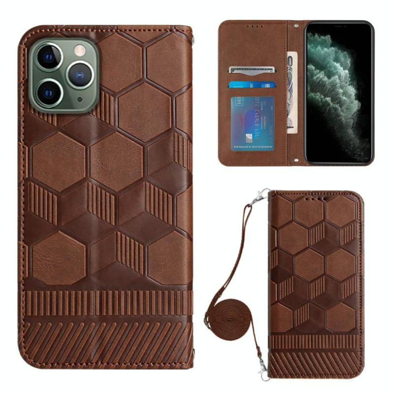 Crossbody Football Texture Magnetic PU Phone Case For iPhone 11 Pro(Brown)
