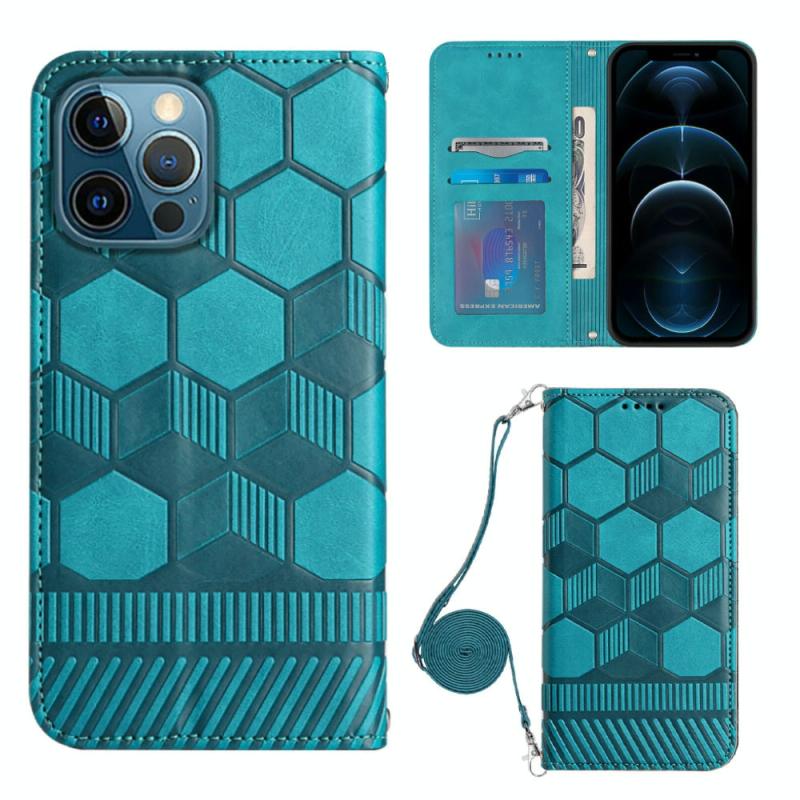 Crossbody Football Texture Magnetic PU Phone Case For iPhone 12 Pro(Light Blue)