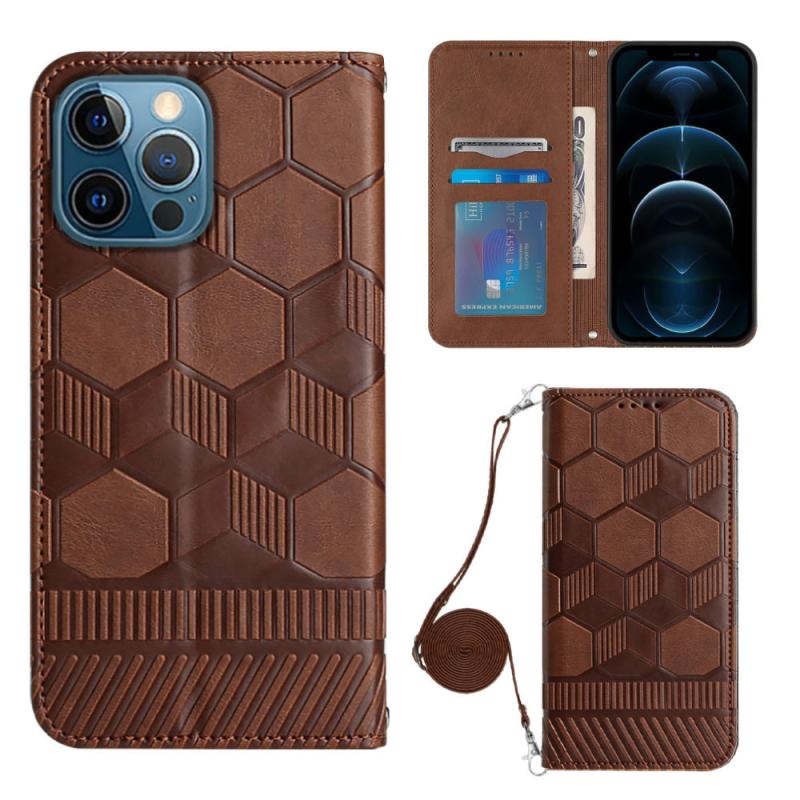 Crossbody Football Texture Magnetic PU Phone Case For iPhone 12 Pro(Brown)