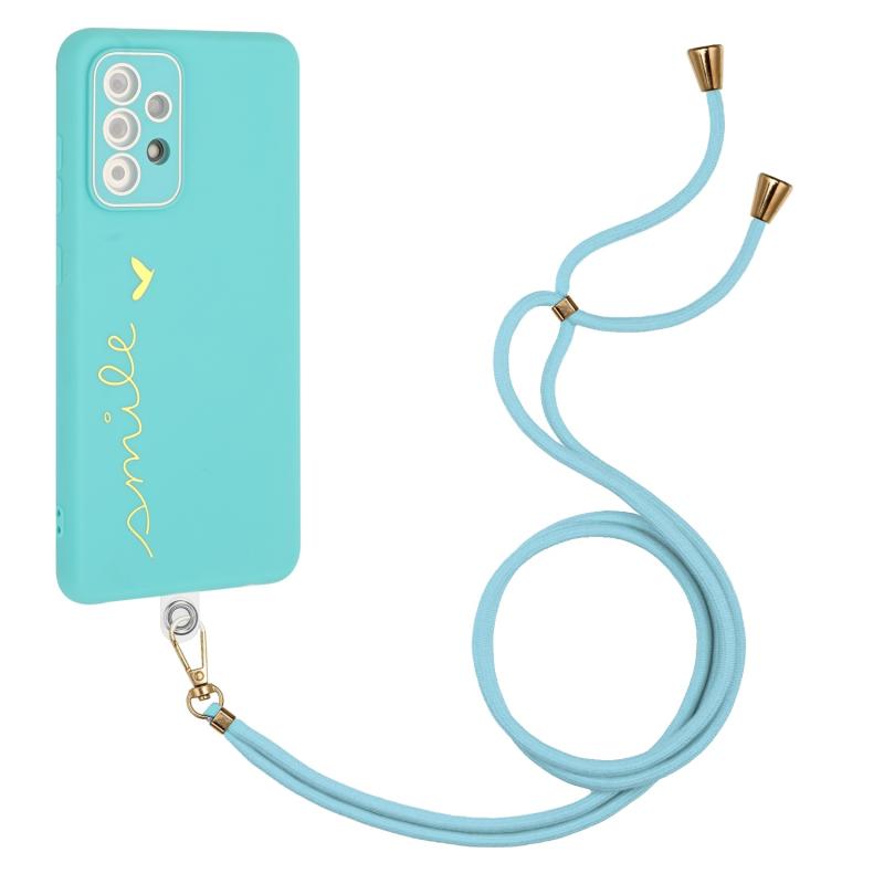 For Samsung Galaxy A32 5G / M32 5G Gilding Line TPU Phone Case with Strap(Light Blue)