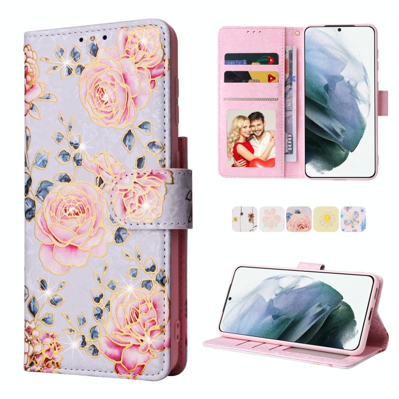 Voor Samsung Galaxy S21 Plus Bronzing Painting RFID Leren Case (Pastoral Rose)