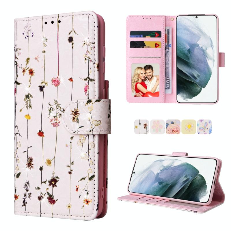 Voor Samsung Galaxy S21 Plus Bronzing Painting RFID Leren Case (Dried Flower World)