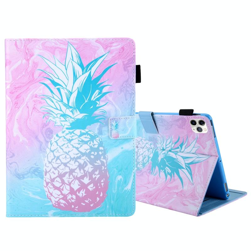 Voor iPad Pro 11 (2020) & (2018) Painted Pattern Tablet PC Protective Leather Case met Bracket & Card Slot & Photo Holder (Blue Pink Pineapple)