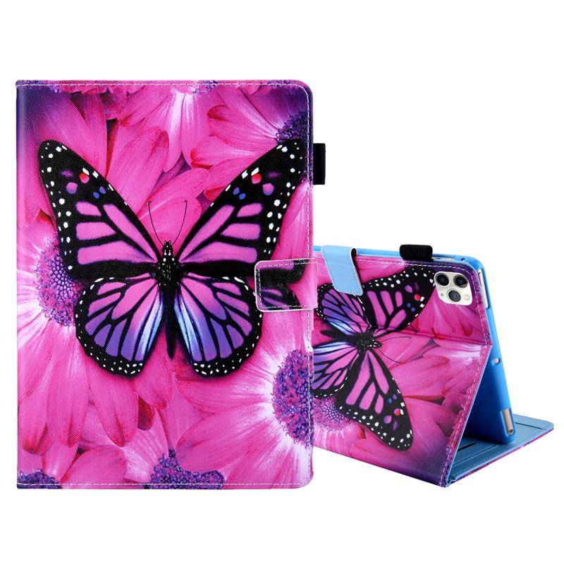 Voor iPad Pro 11 (2020) & (2018) Painted Pattern Tablet PC Protective Leather Case met Bracket & Card Slot & Photo Holder (Red Flower Pink Butterfly)