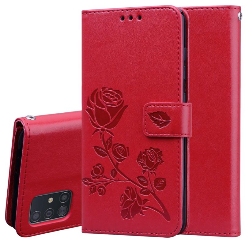 Voor Galaxy A71 Rose Embossed Horizontale Flip PU Lederen Case met Holder & Card Slots & Wallet(Red)