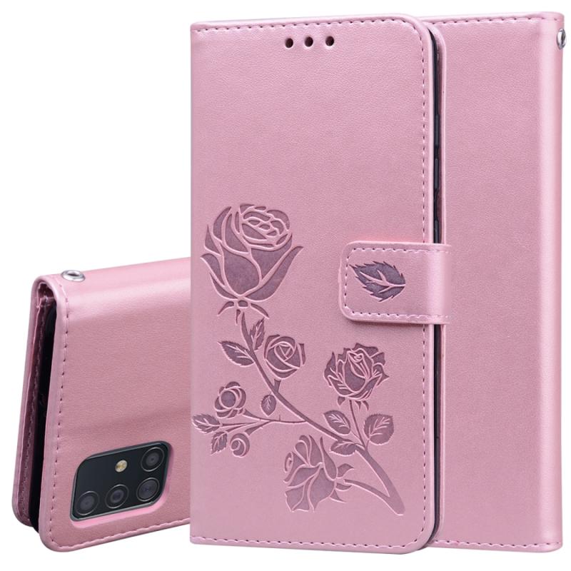 Voor Galaxy A71 Rose Embossed Horizontale Flip PU Lederen Case met Holder & Card Slots & Wallet(Rose Gold)