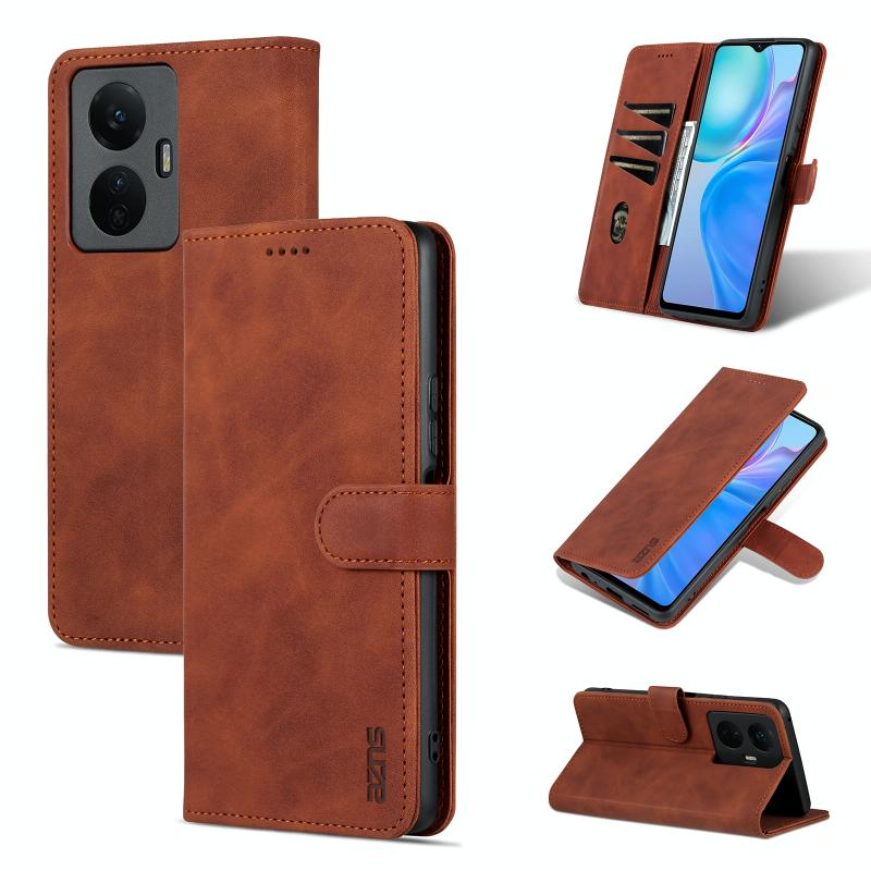 AZNS Skin Feel Kalf Textuur Horizontale Flip Lederen Telefoon Case Voor Vivo Y77e/Y77 5G Global (Bruin)