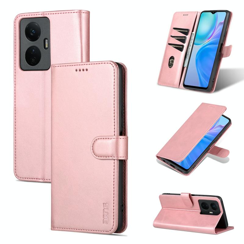 AZNS Huid Voelen Kalf Textuur Horizontale Flip Lederen Telefoon Case Voor Vivo Y77e/Y77 5G Global (Rose Goud)