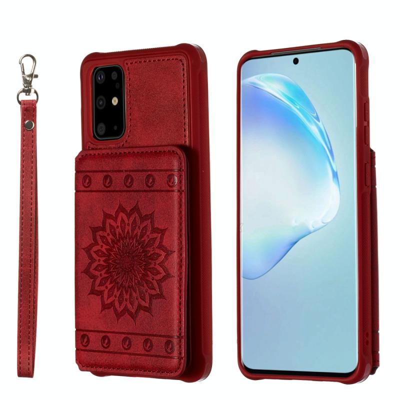 Voor Galaxy S20+ Sun Flower Pattern Embossed Horizontal Drop-proof Mobile Phone Case with Card Slots & Wallet & Photo Holder & Stand Function(Red)