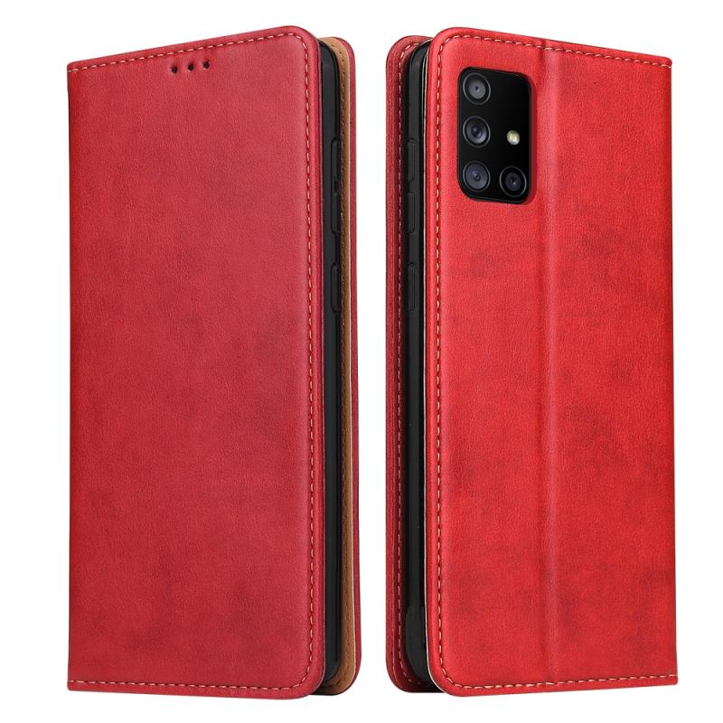 Voor Galaxy A51 Fierre Shann PU Genuine Leather Texture Horizontal Flip Leather Case met Holder & Card Slots & Wallet(Red)