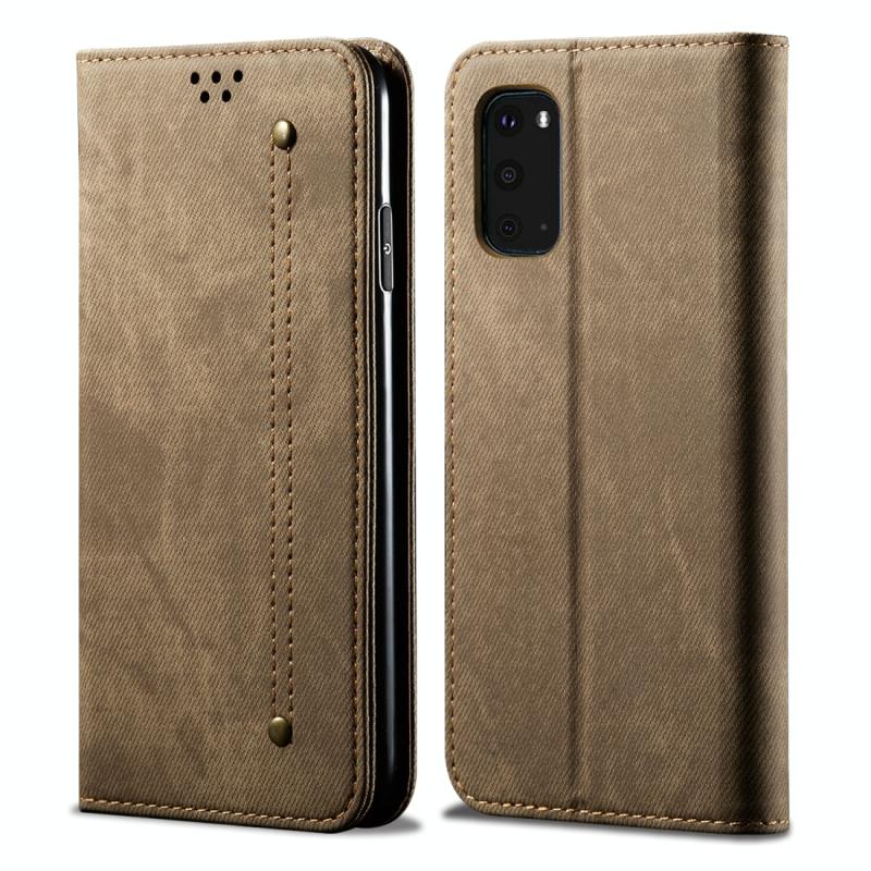 Voor Galaxy S20 Plus Denim Texture Casual Style Horizontal Flip Leather Case met Holder & Card Slots & Wallet(Khaki)