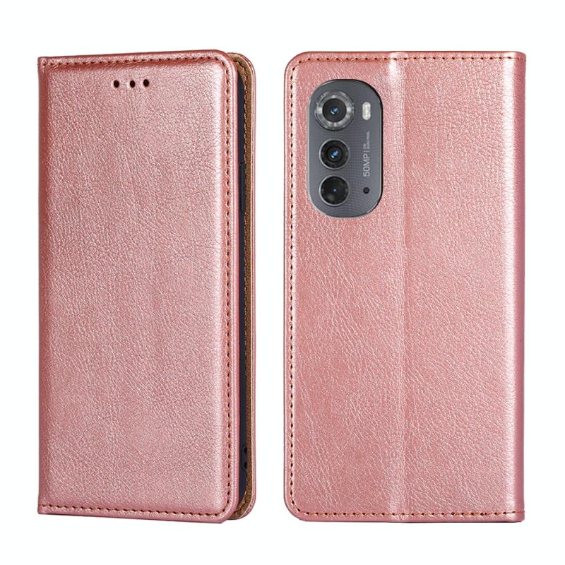 Voor Motorola Edge 2022 Gloss Oil Effen Kleur Magnetische Lederen Telefoon Case (Rose Goud)