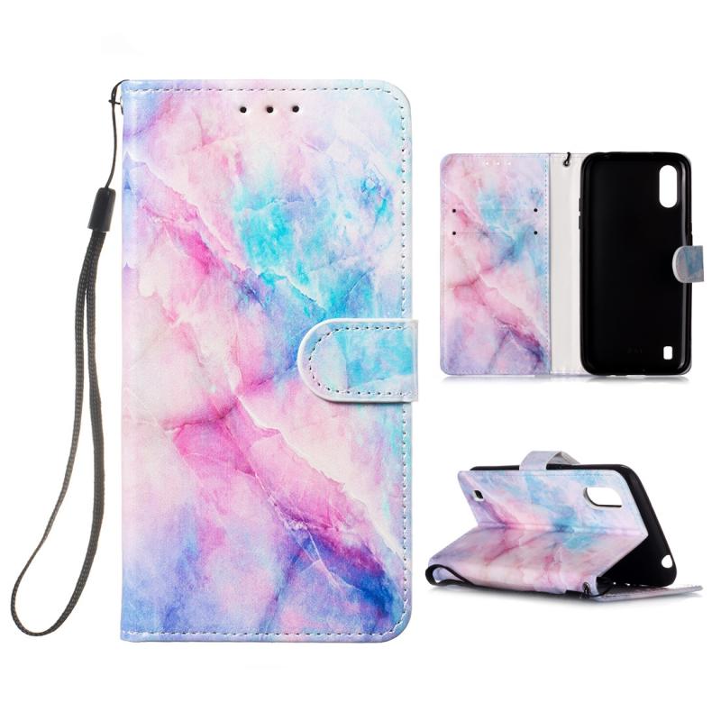 Voor Galaxy A01 Painted Pattern Horizontale Flip Lederen case met Holder & Card Slots & Wallet (Pink Blue Marble)