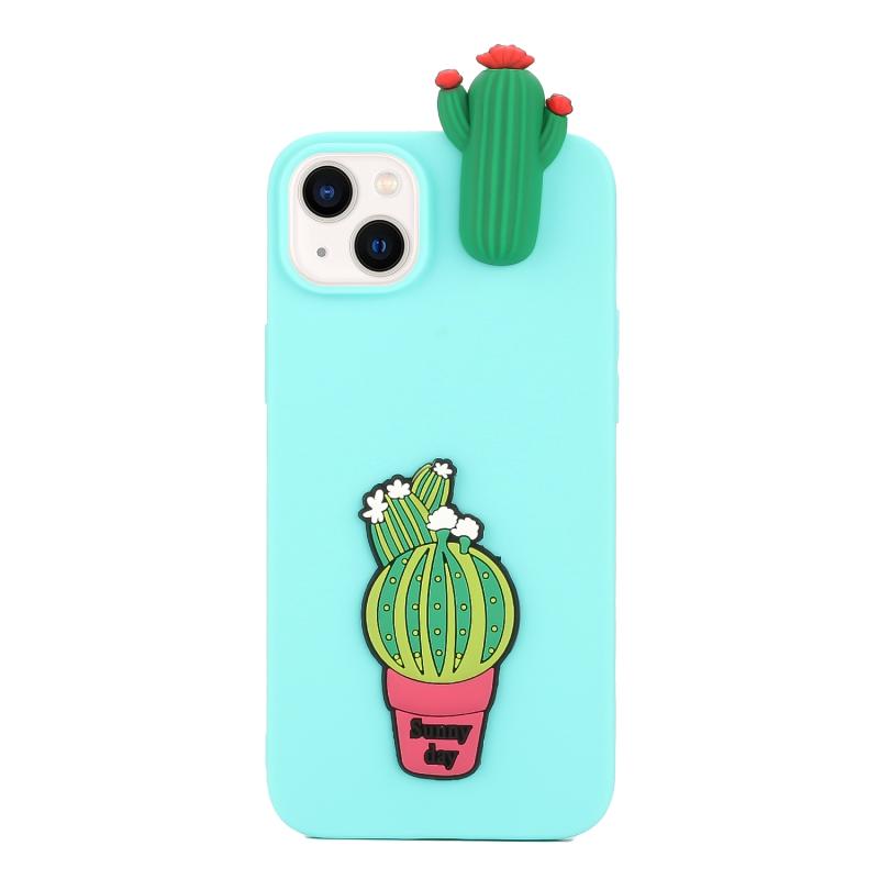 Voor iPhone 14 Plus 3D siliconen liggend Cartoon TPU telefoonhoesje (Cactus)