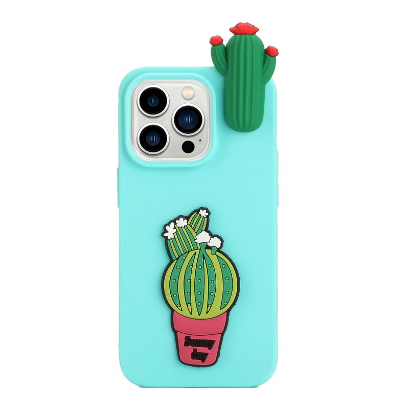 Voor iPhone 14 Pro Max 3D siliconen liggend Cartoon TPU telefoonhoesje (Cactus)