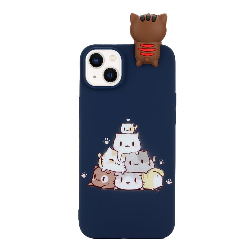 Voor iPhone 14 schokbestendig Cartoon TPU-telefoonhoesje (gestapelde katten)