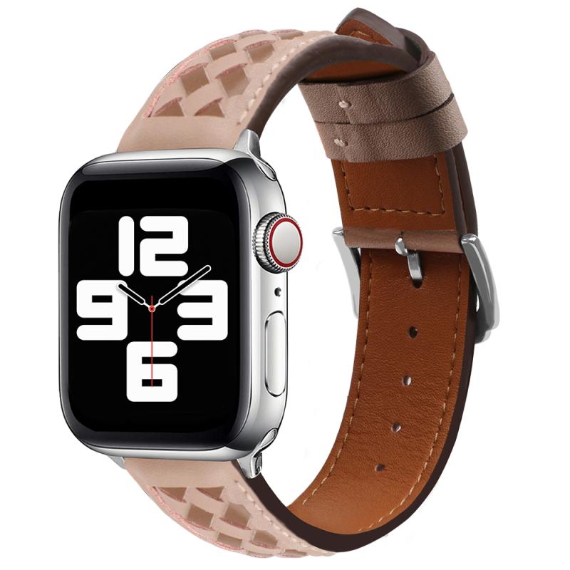Gevlochten lederen horlogeband voor Apple Watch Series 8 & 7 41 mm / SE 2 & 6 & SE & 5 & 4 40 mm / 3 & 2 & 1 38 mm (grijs + bruin)