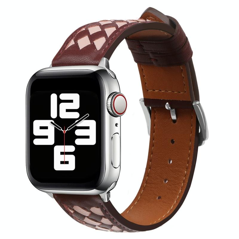 Gevlochten lederen horlogeband voor Apple Watch Series 8 & 7 41 mm / SE 2 & 6 & SE & 5 & 4 40 mm / 3 & 2 & 1 38 mm (wijnrood + roze)