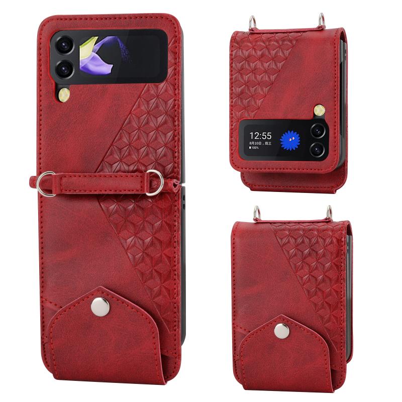 Voor Samsung Galaxy Z Flip4 Cubic Grid Kalf Textuur Lederen Telefoon Case (Rood)