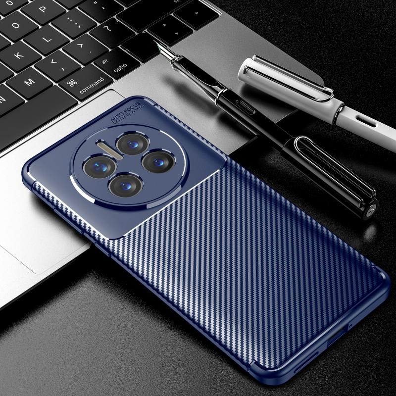 Voor Huawei Mate 50 Pro Carbon Fiber Texture Fine Hole TPU Phone Case (Blauw)