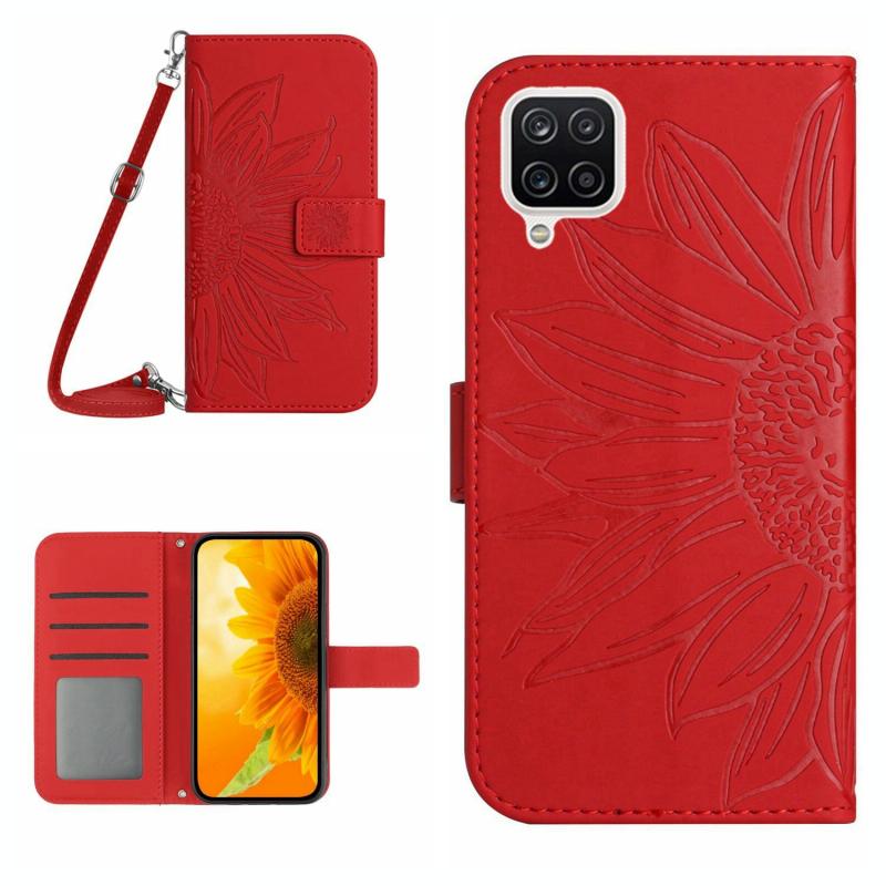 Voor Samsung Galaxy F62/M62 Skin Feel Sun Flower Pattern Flip Leather Phone Case (Rood)