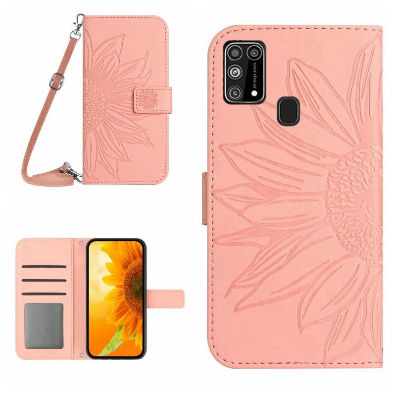 Voor Samsung Galaxy M31 / M21S Skin Feel Sun Flower Pattern Flip Leather Phone Case met Lanyard