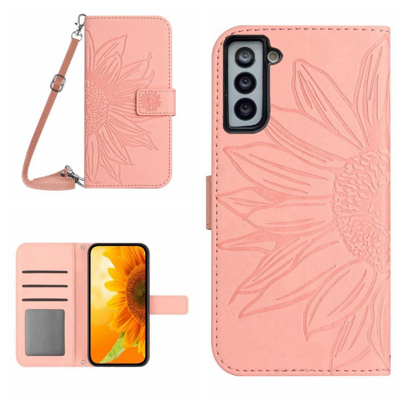 Voor Samsung Galaxy S22 5G Skin Feel Sun Flower Pattern Flip Leather Phone Case met Lanyard