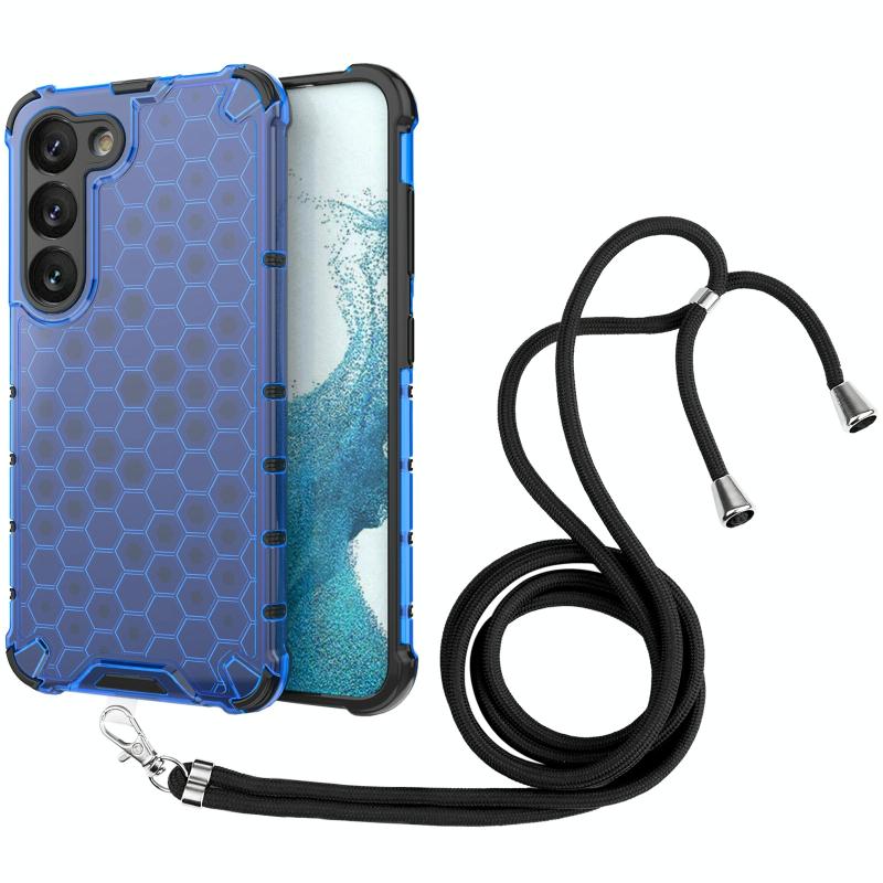 Voor Samsung Galaxy S23 5G Lanyard Honingraat Telefoon Case (Blauw)