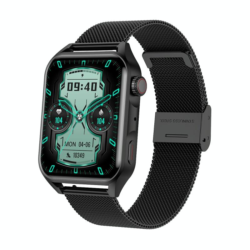 Ochstin 5HK28 1.78 inch Vierkant Scherm Stalen Band Smart Horloge Ondersteunt Bluetooth Oproepfunctie/Bloed Zuurstof Monitoring (Zwart)