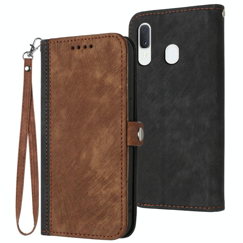 Voor Samsung Galaxy A20e Side Buckle Double Fold Hand Strap Lederen Telefoon Case (Bruin)