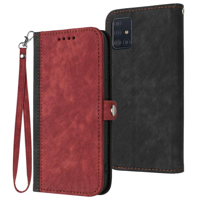 Voor Samsung Galaxy A71 4G Side Buckle Double Fold Hand Strap Lederen Telefoon Case (Rood)