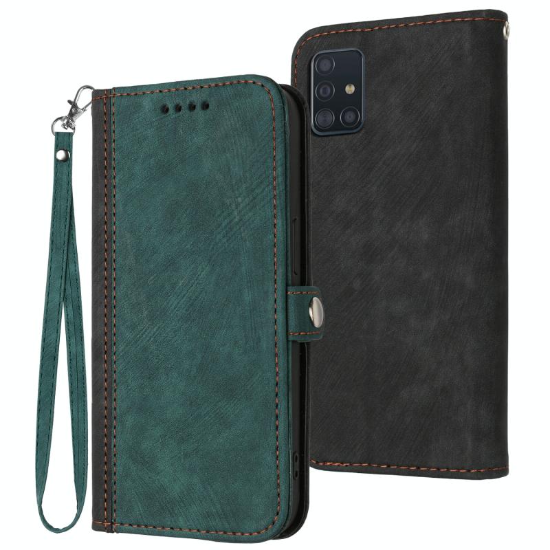 Voor Samsung Galaxy A71 4G Side Buckle Double Fold Hand Strap Lederen Telefoon Case (Donkergroen)