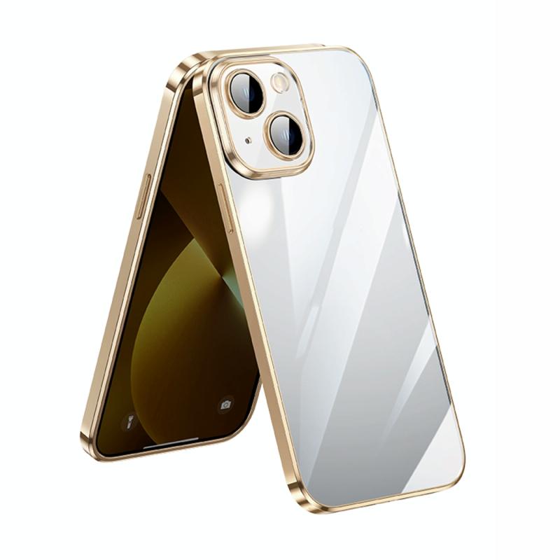 Voor iPhone 14 SULADA Lens Protector Plated Clear Case (Goud)