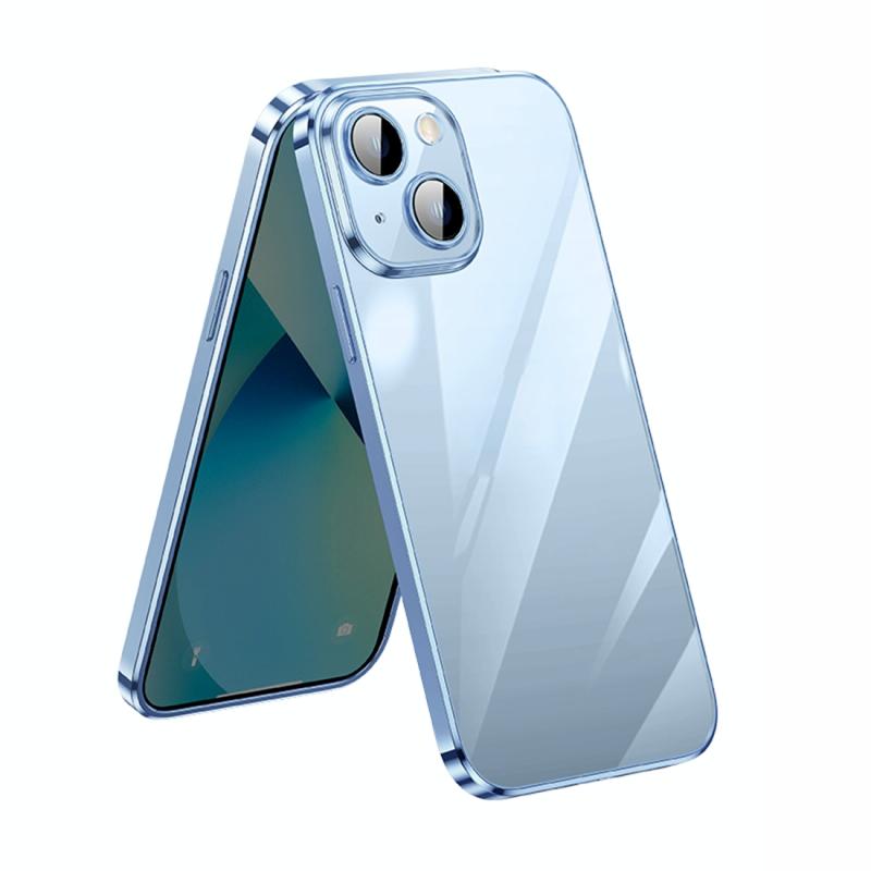 Voor iPhone 14 Plus SULADA Lens Protector Plated Clear Case (Sierra Blue)