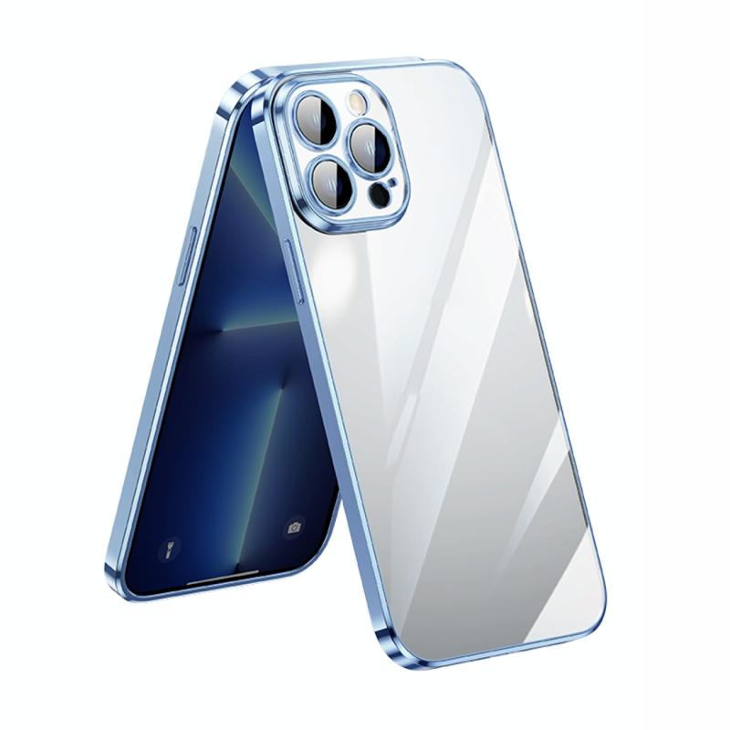 Voor iPhone 14 Pro SULADA Lens Protector Plated Clear Case (Sierra Blue)