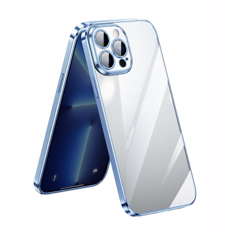 Voor iPhone 14 Pro Max SULADA Lens Protector Plated Clear Case (Sierra Blue)