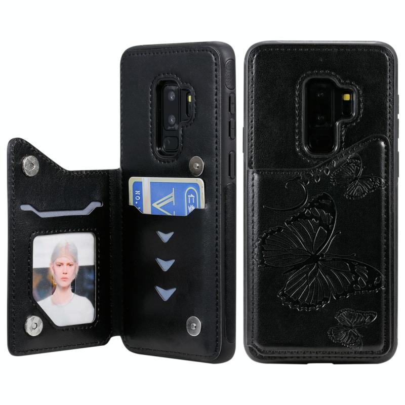 Voor Galaxy S10 Plus Butterfly Embossing Pattern Shockproof Protective Case met Holder & Card Slots & Photo Frame(Black)