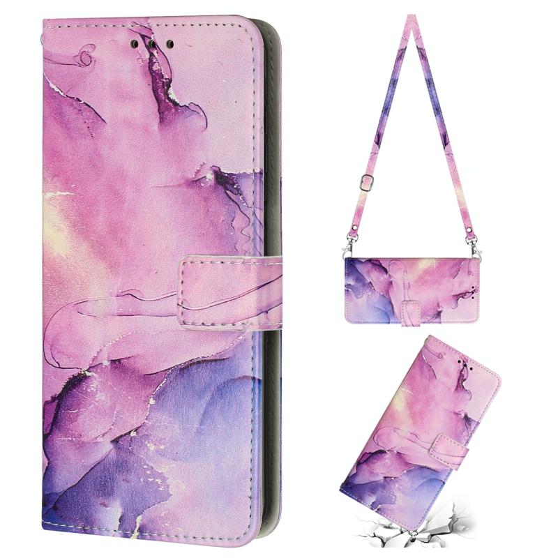 For Tecno Camon 19 Neo Crossbody Painted Marble Pattern Leather Phone Case(Purple)