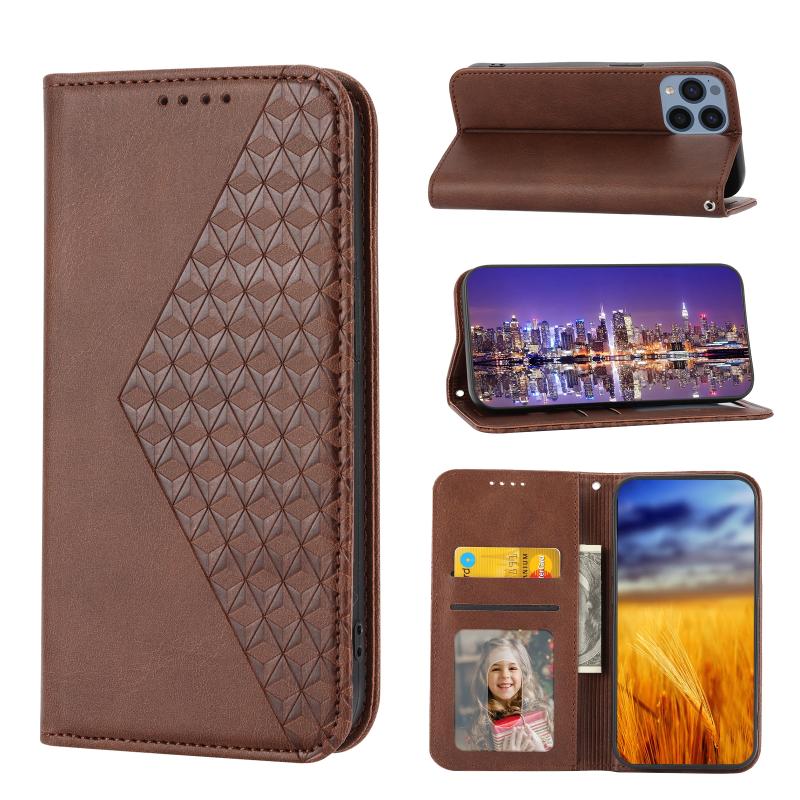 For Sony Xperia 5 IV Cubic Grid Calf Texture Magnetic Leather Phone Case(Brown)