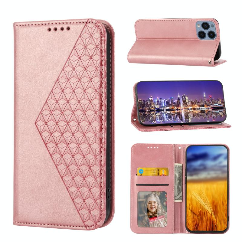 For Sony Xperia 5 IV Cubic Grid Calf Texture Magnetic Leather Phone Case(Rose Gold)