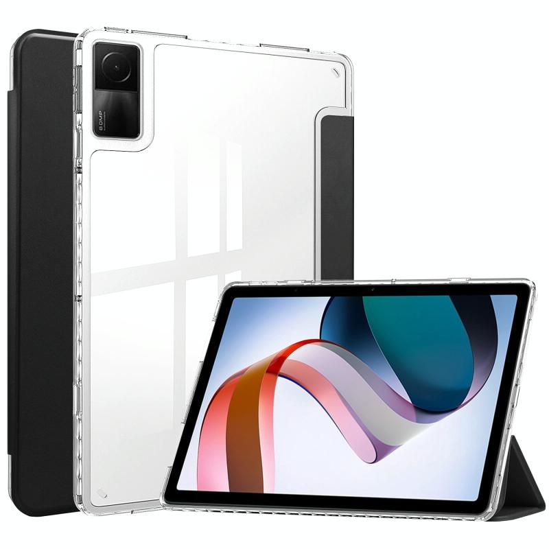 Voor Xiaomi Redmi Pad 10.6 3-voudige doorzichtige achterkant lederen slimme tablethoes