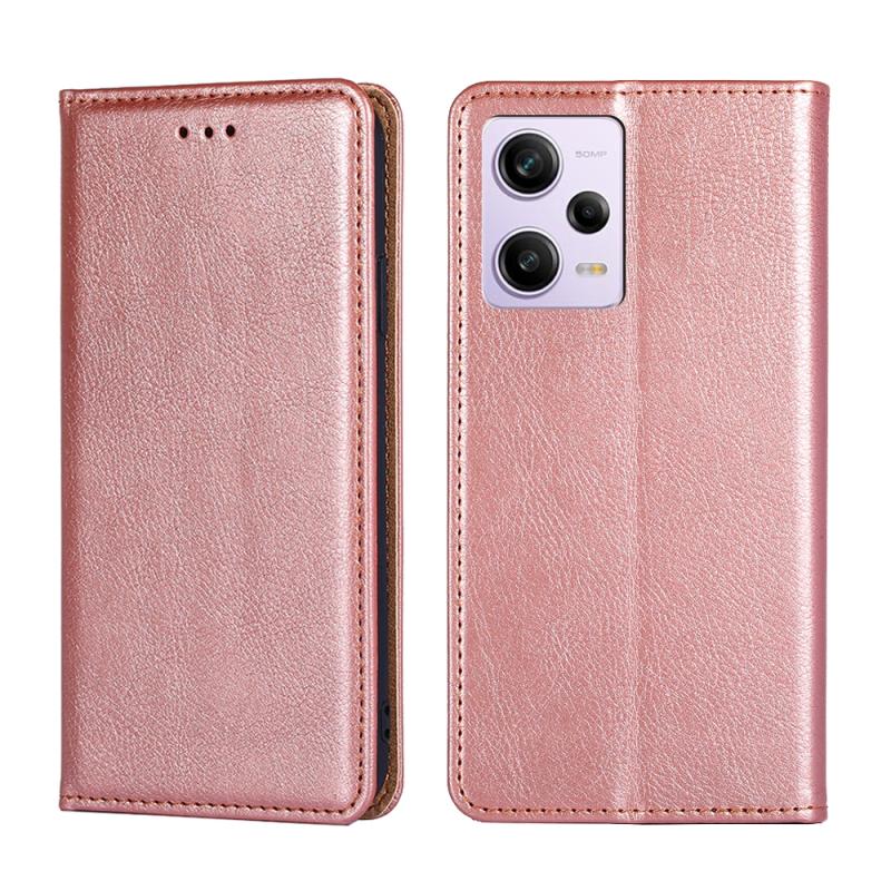 Voor Xiaomi Redmi Note 12 Pro Gloss Oil Effen Kleur Magnetische Lederen Telefoon Case (Rose Goud)
