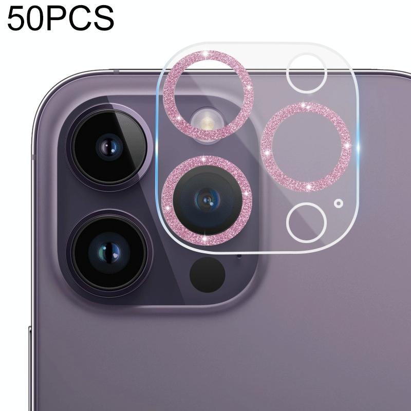 Voor iPhone 14 Pro Max / 14 Pro 50 stks Gehard Glas Glitter CD Textuur Back Camera Film(Roze)