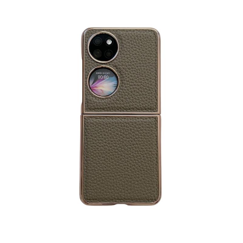 Voor Huawei P50 Pocket Nano Galvaniseren Litchi Textuur Lederen Telefoon Case(Grijs)