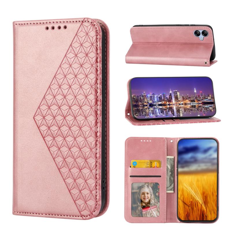 Voor Samsung Galaxy A04e Cubic Grid Calf Texture Magnetic Leather Phone Case(Rose Gold)