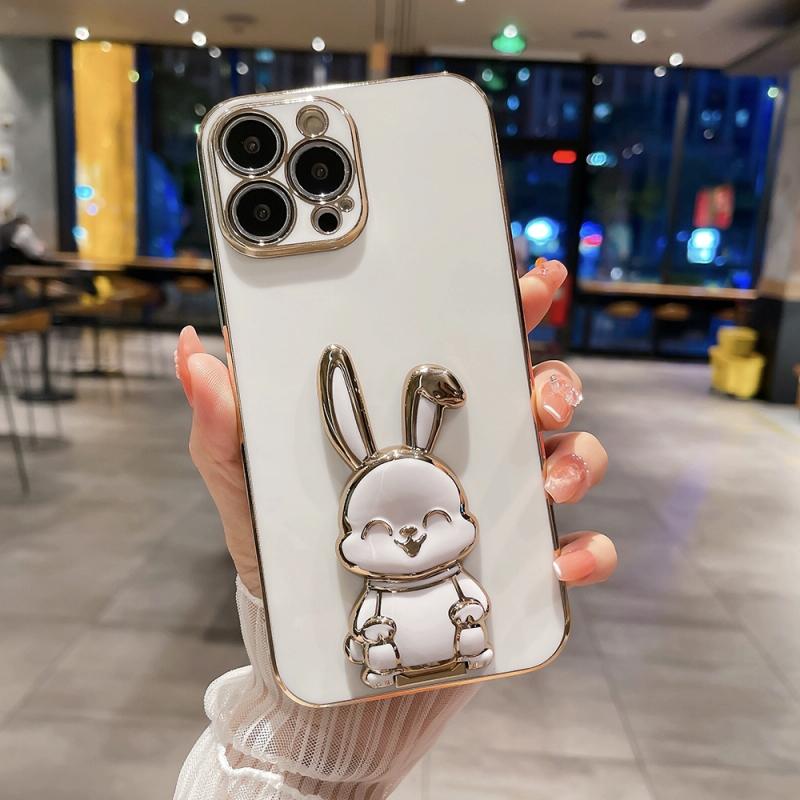 Voor iPhone 14 Pro Plating Rabbit Holder Phone Case