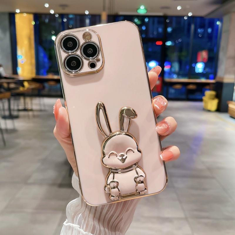 Voor iPhone 14 Pro Plating Rabbit Holder Phone Case