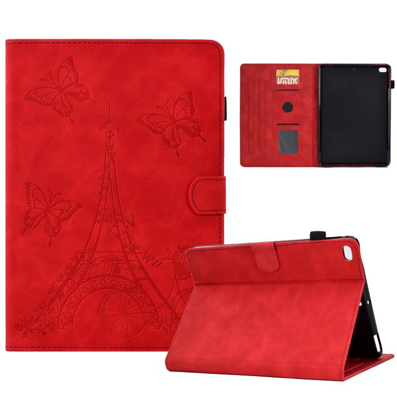 Voor iPad mini 5 / 4 / 3 / 2 / 1 Tower reliëf lederen Smart Tablet Case(Rood)